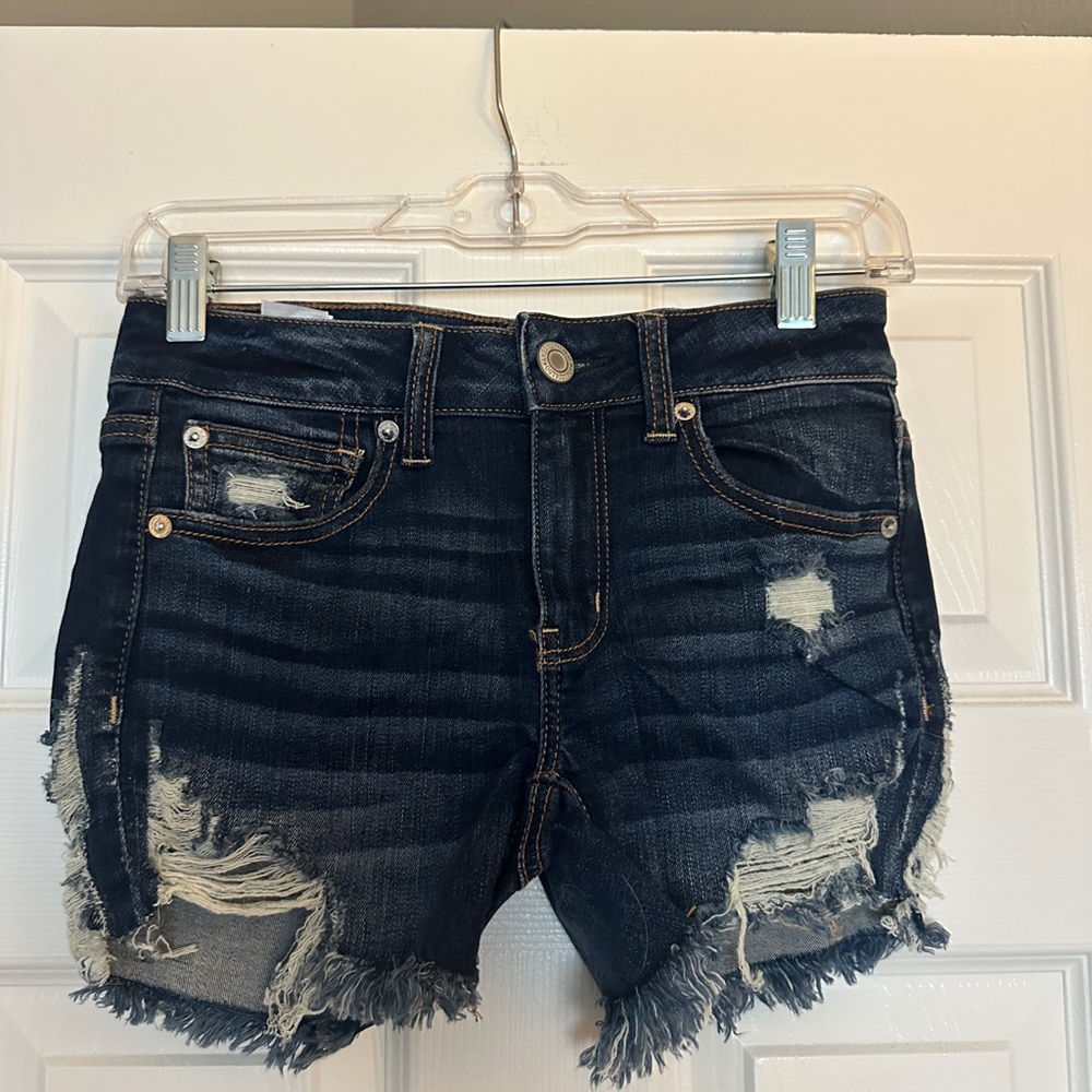 American Eagle Outfitters Distressed Dark Blue Denim Shorts
